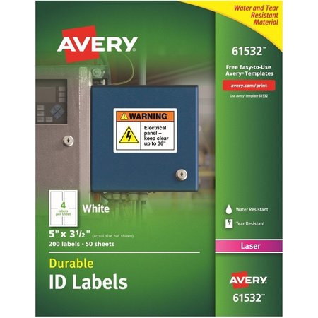 AVERY Labels, Dur, Tblk, 200Pk, Wht AVE61532